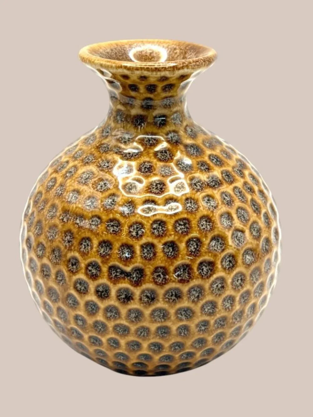 Vintage Mid Century Textured Ceramic Bud Vase Brown Speckled Glaze 4.5